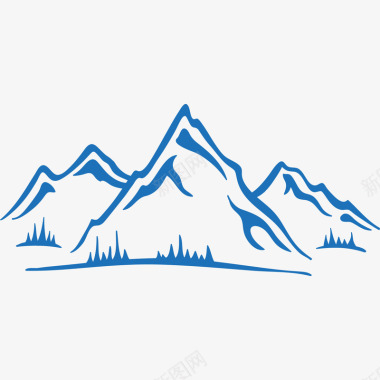 蓝色山水墨画手绘简笔勾勒山脉图标图标