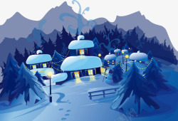 雪地插画冬天雪地松树高清图片