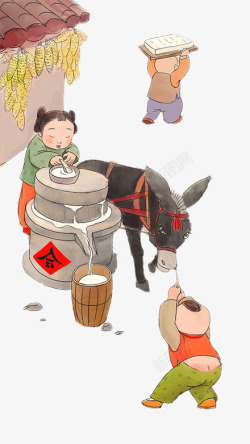招财童子传统春节古典人物磨豆子高清图片