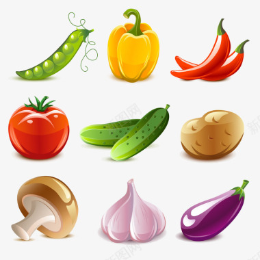 三种颜色辣椒3d3d剪影手绘蔬菜图标图标
