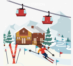 冬季开心滑雪的人矢量图素材