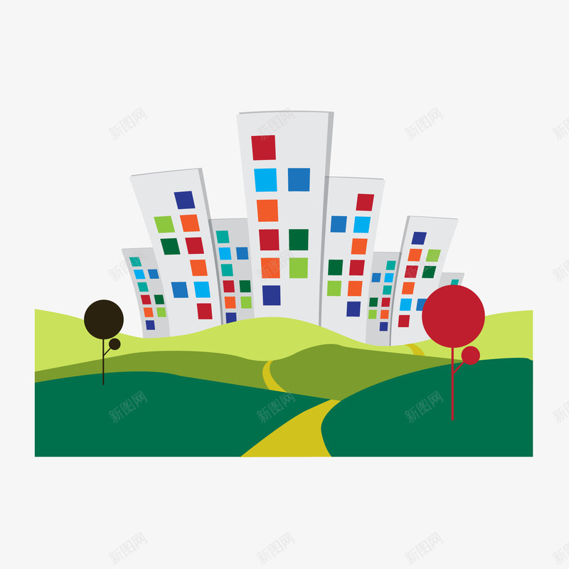 卡通扁平城市楼房草地矢量图ai免抠素材_88icon https://88icon.com 卡通 城市 扁平 楼房 草地 矢量图