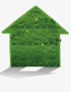 绿色简约树叶房子装饰图案素材