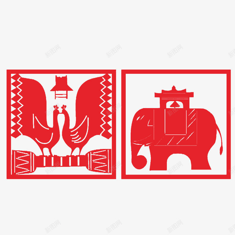 红色傣族图案剪纸png免抠素材_88icon https://88icon.com 傣家 傣族 傣族图案 剪纸 大象 孔雀 少数民族 民族