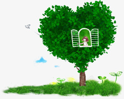 绿色环保人物绿色小树上的小女孩高清图片