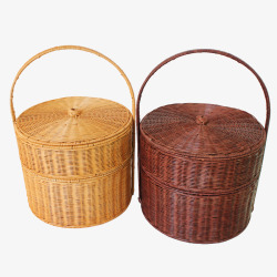 竹子编制的椅子双层野餐篮高清图片