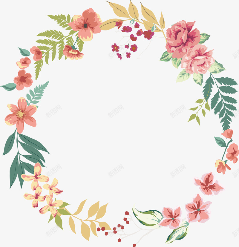 花环矢量图ai免抠素材_88icon https://88icon.com AI 卡片免费下载 可爱 底纹边框 时尚 精美 背景底纹 花朵 花环 设计 矢量图