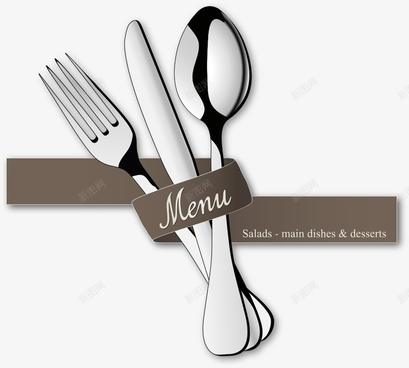 丝带和餐具png免抠素材_88icon https://88icon.com 丝带 刀叉 西餐工具 餐具