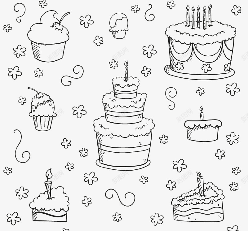 手绘蛋糕元素背景png免抠素材_88icon https://88icon.com 手绘蛋糕 生日蛋糕 纸杯蛋糕 花朵 蛋糕矢量 蛋糕背景