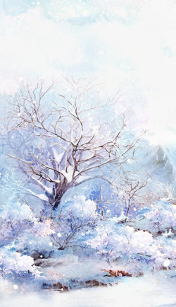 彩色冬天唯美古风水彩冬天背景插画高清图片