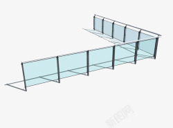护栏模型立体广场方形玻璃护栏模型高清图片