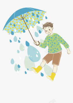 撑伞的男孩手绘水彩装饰插图雨天撑伞的可爱高清图片