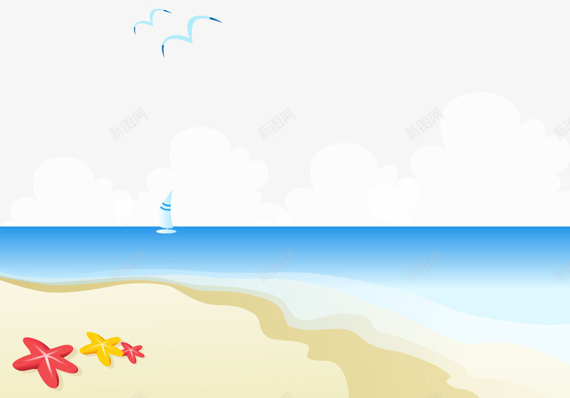 卡通手绘蓝色海水沙滩海星矢量图ai免抠素材_88icon https://88icon.com 卡通的海水 手绘的海星 沙滩的海星 蓝色的海水 矢量图