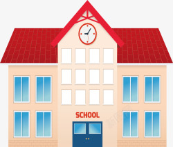 红色屋顶学校大楼矢量图素材