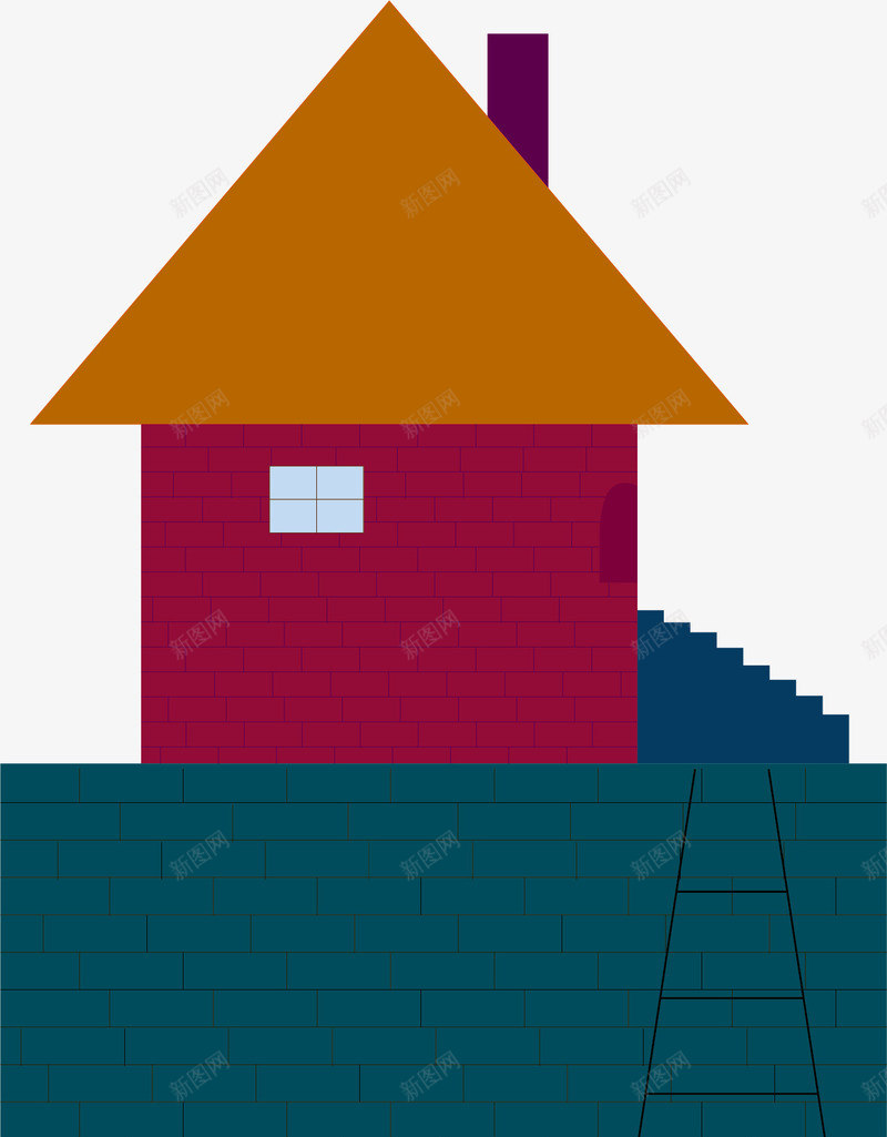 建筑房屋png免抠素材_88icon https://88icon.com 建筑房屋 手绘 砖瓦 窗户 红色砖墙 阶梯 黄色屋顶