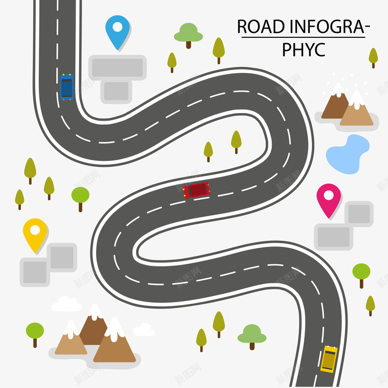 道路插画矢量图ai免抠素材_88icon https://88icon.com 扁平 车 风景 马路 矢量图