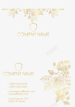 名片格式模板金色玫瑰花纹名片模板高清图片