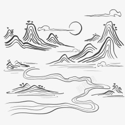中国风手绘水墨风景山水徽派建筑23素材