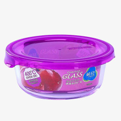 紫色盖子透明玻璃保鲜饭盒素材