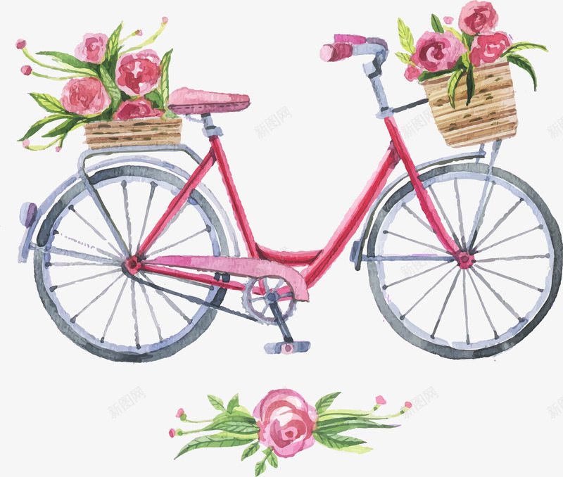 装满鲜花的单车矢量图eps免抠素材_88icon https://88icon.com 单车 手绘 油画 红色 自行车 花朵 装饰 骑车 鲜花 矢量图