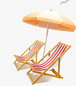 夏日遮阳伞躺椅手绘素材