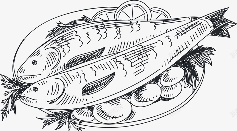 手绘盘装鱼类海鲜线稿png免抠素材_88icon https://88icon.com 手绘 海鲜 盘装 线稿 鱼类