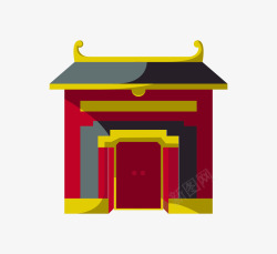 卡通红色中国风古建筑素材