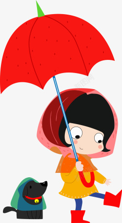 打红伞的小女孩矢量图素材