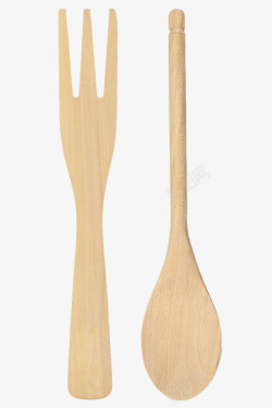 清晰的木质汤勺和叉子实物素材