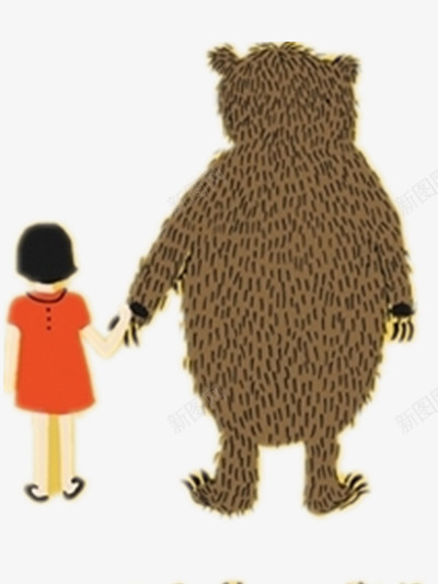 大熊牵着小女孩png免抠素材_88icon https://88icon.com 人物 动物 棕色 背影