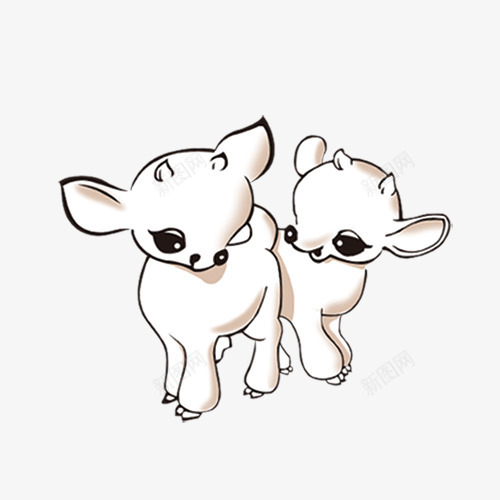 卡通手绘两只白羊羔png免抠素材_88icon https://88icon.com 卡通 可爱 小白羊 微笑 手绘 简笔画 绵羊