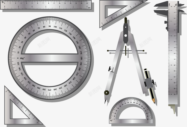 绘图工具png免抠素材_88icon https://88icon.com 游标卡尺 精细测量 绘图 角度尺 钢尺