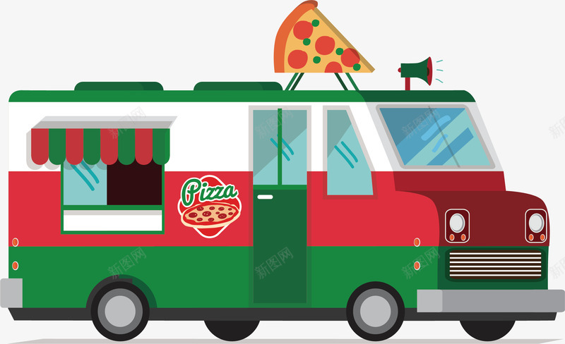 红绿披萨餐车矢量图ai免抠素材_88icon https://88icon.com 外卖车 小红车 披萨 矢量图 矢量素材 红绿色 餐车