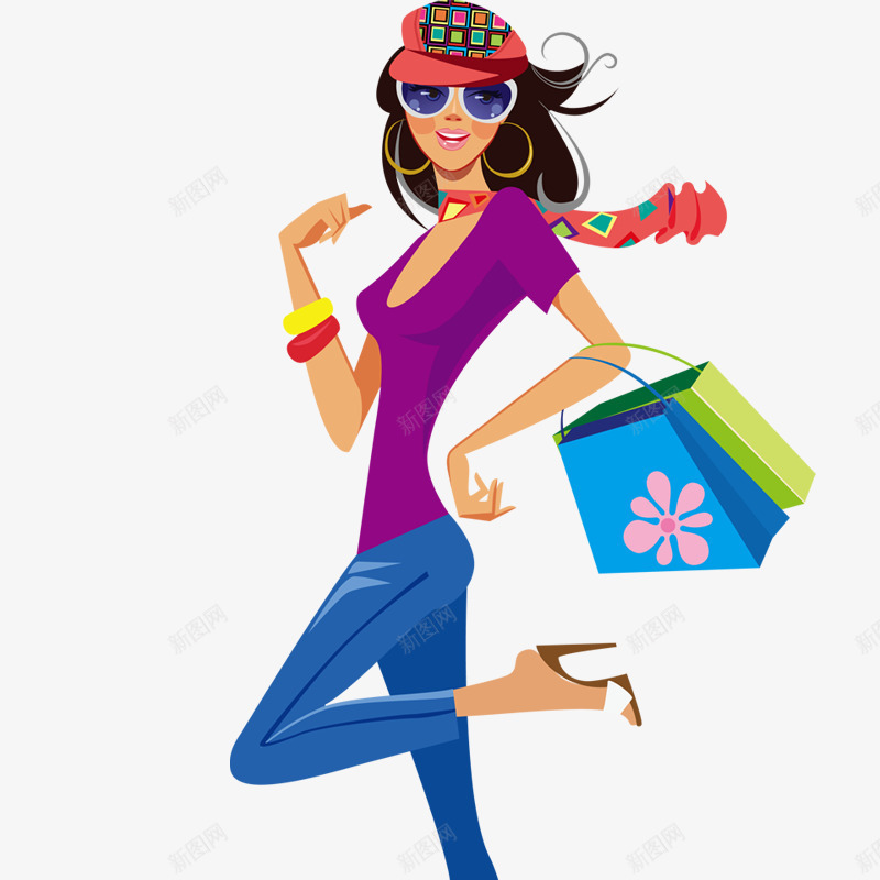 时尚女人购物png免抠素材_88icon https://88icon.com 38妇女节 三八节 卡通人物 女人节 妇女节素材 购物的女人