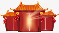 手绘中国风新年装饰房屋素材