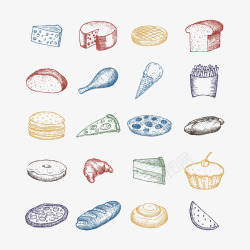 卡通披萨菜单线稿风格手绘面包矢量图高清图片