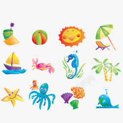 沙滩元素手绘素材