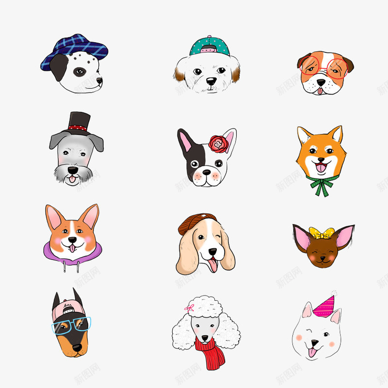 卡通手绘12种小狗品种png免抠素材_88icon https://88icon.com 动物 卡通 宠物 家犬 小狗 情绪 犬 狗 狗头 狗表情包 种类 表情 表情包