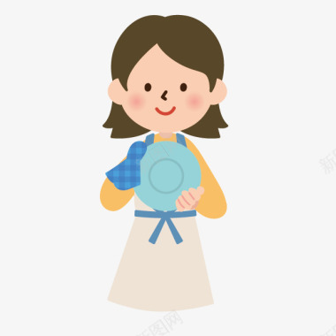 女孩卡通小人手绘洗餐具图标图标