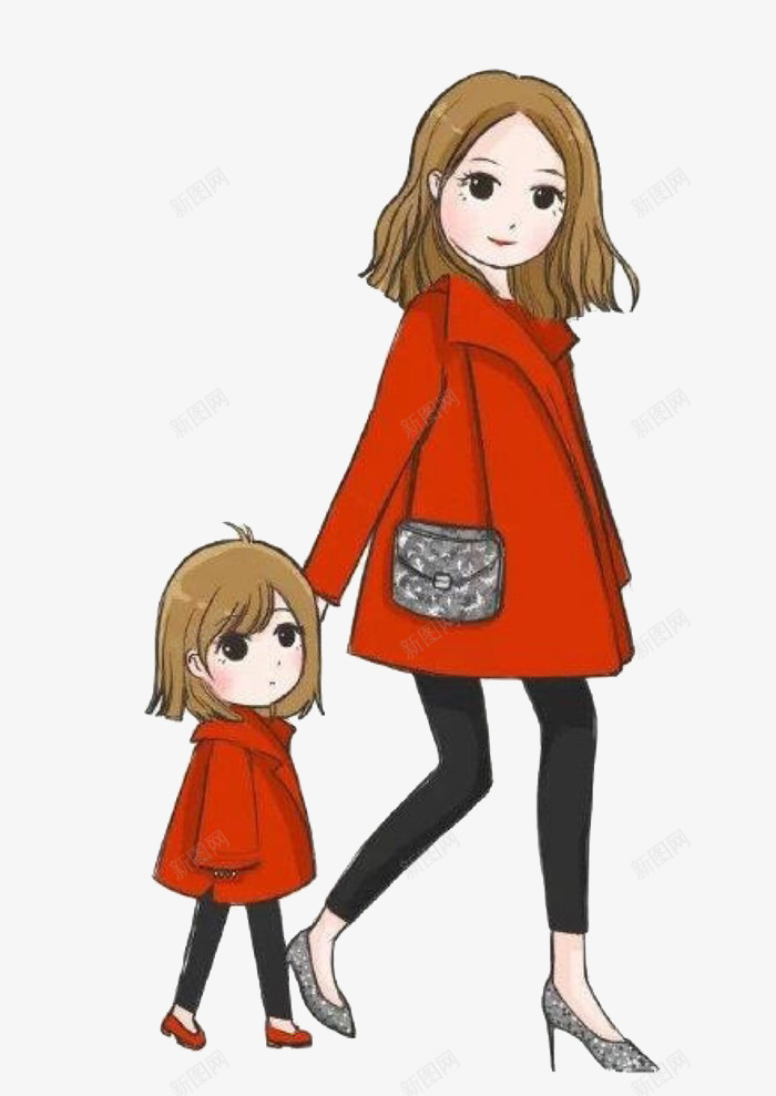 母亲节专辑png免抠素材_88icon https://88icon.com 卡通 手绘 母亲节素材 母子装 红色礼服衣服