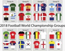 彩色球衣世界杯分组矢量图素材