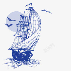 卡通灯塔航海船手绘航海船高清图片