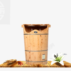 产品实物木桶足浴桶百合花木板素材