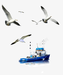 蓝色房子游艇海鸥和轮船高清图片