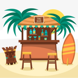 创意夏威夷沙滩酒吧矢量图素材