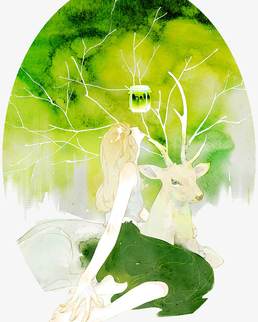 梦幻森林系唯美插画png免抠素材_88icon https://88icon.com 仙境图片 元素 卡通元素 唯美 女孩 手绘 手绘素材 插画 森林系 素材元素 鹿