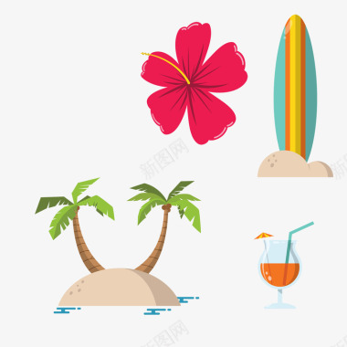 夏威夷沙滩旅游渡假小图标图标