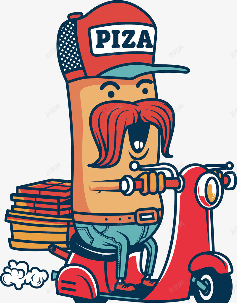 送披萨外卖的人矢量图ai免抠素材_88icon https://88icon.com 八字胡 外卖 披萨 电动车 红色 食物 矢量图