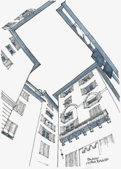 手绘仰视建筑素材