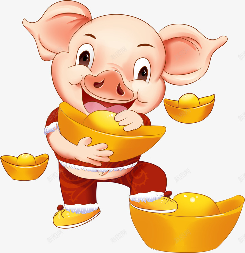 抱着金元宝的猪png免抠素材_88icon https://88icon.com Q版猪 卡通猪 抱着 猪 金元宝